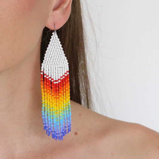 Fringe Rainbow Beaded Boho Earrings