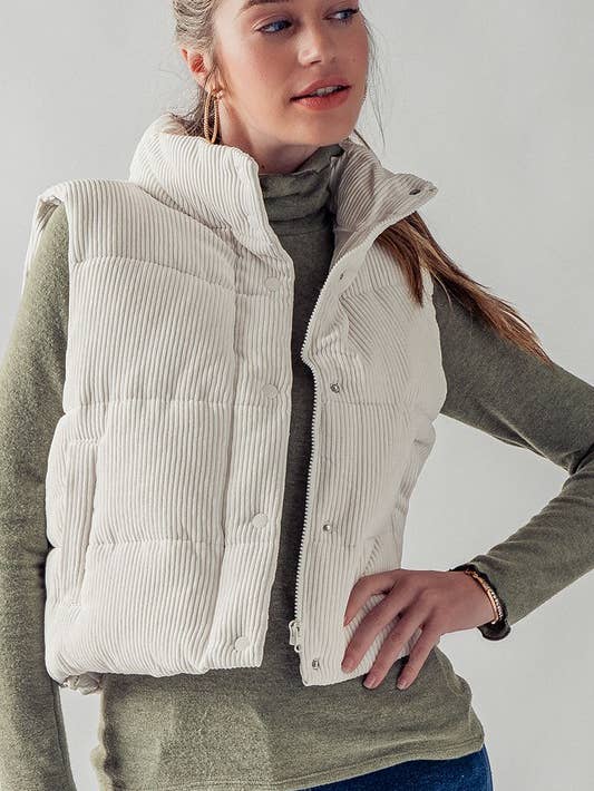 High Collar Corduroy Puff Vest