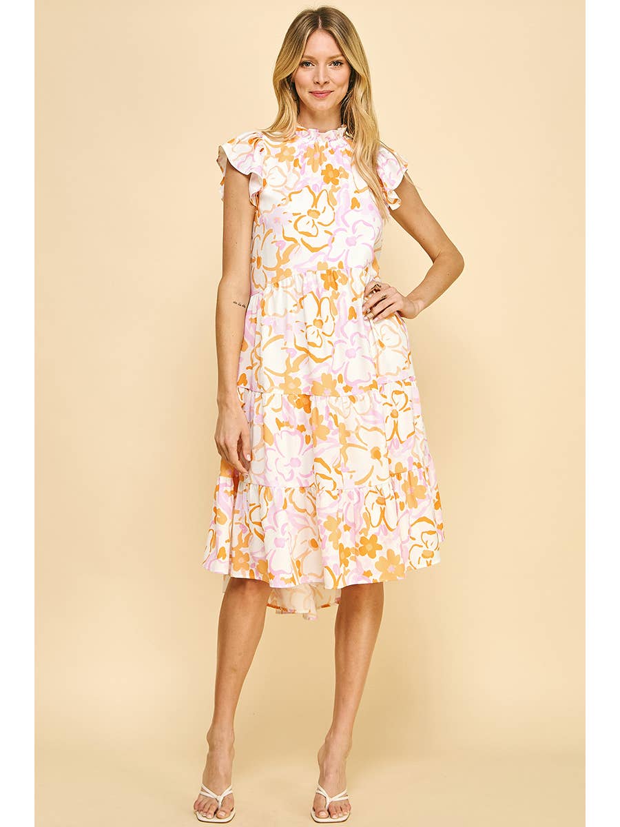 Pinch Midi Dress in Orange/Pink