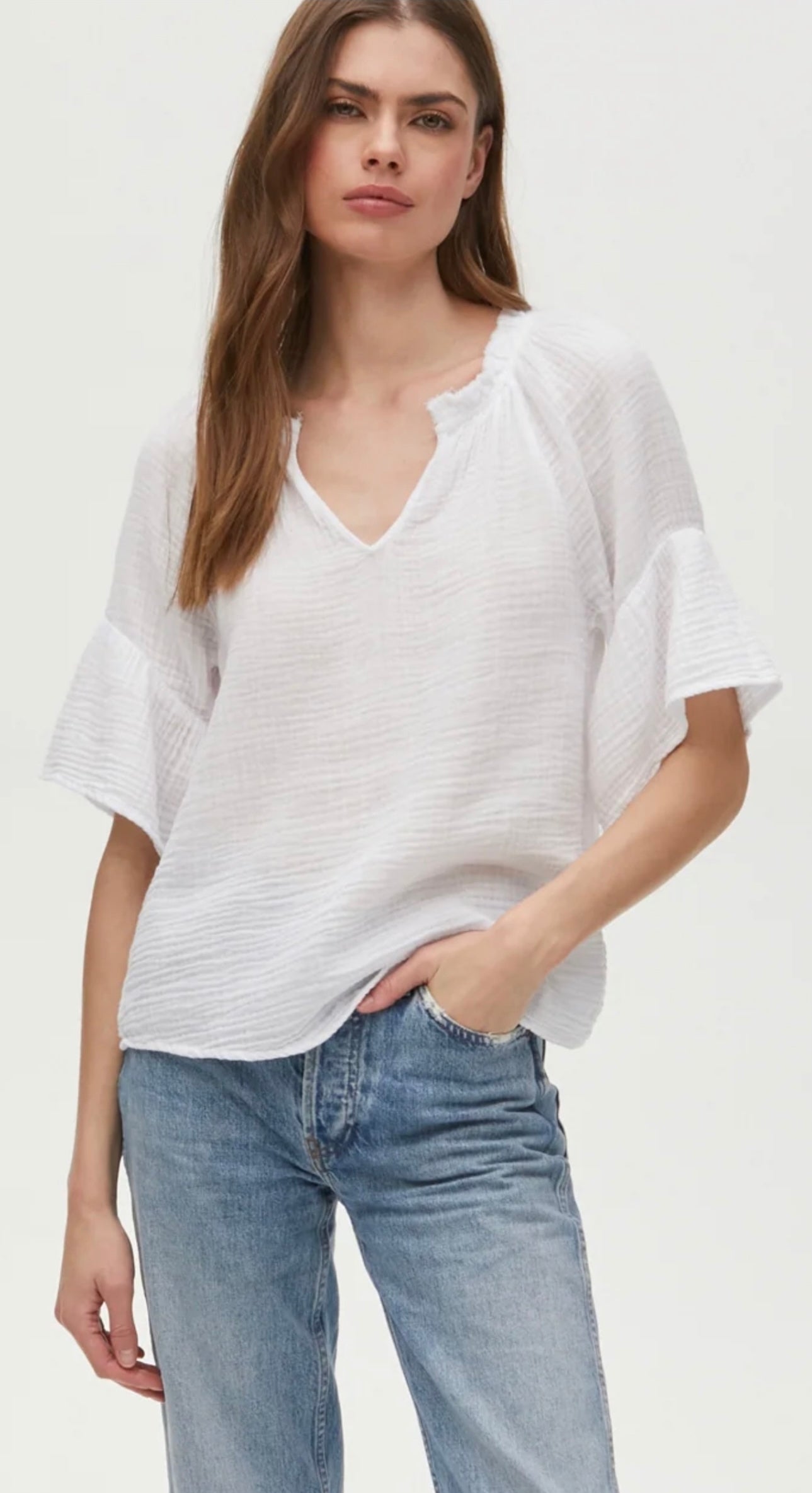 Michael Stars Savannah Flutter Sleeve Top in White