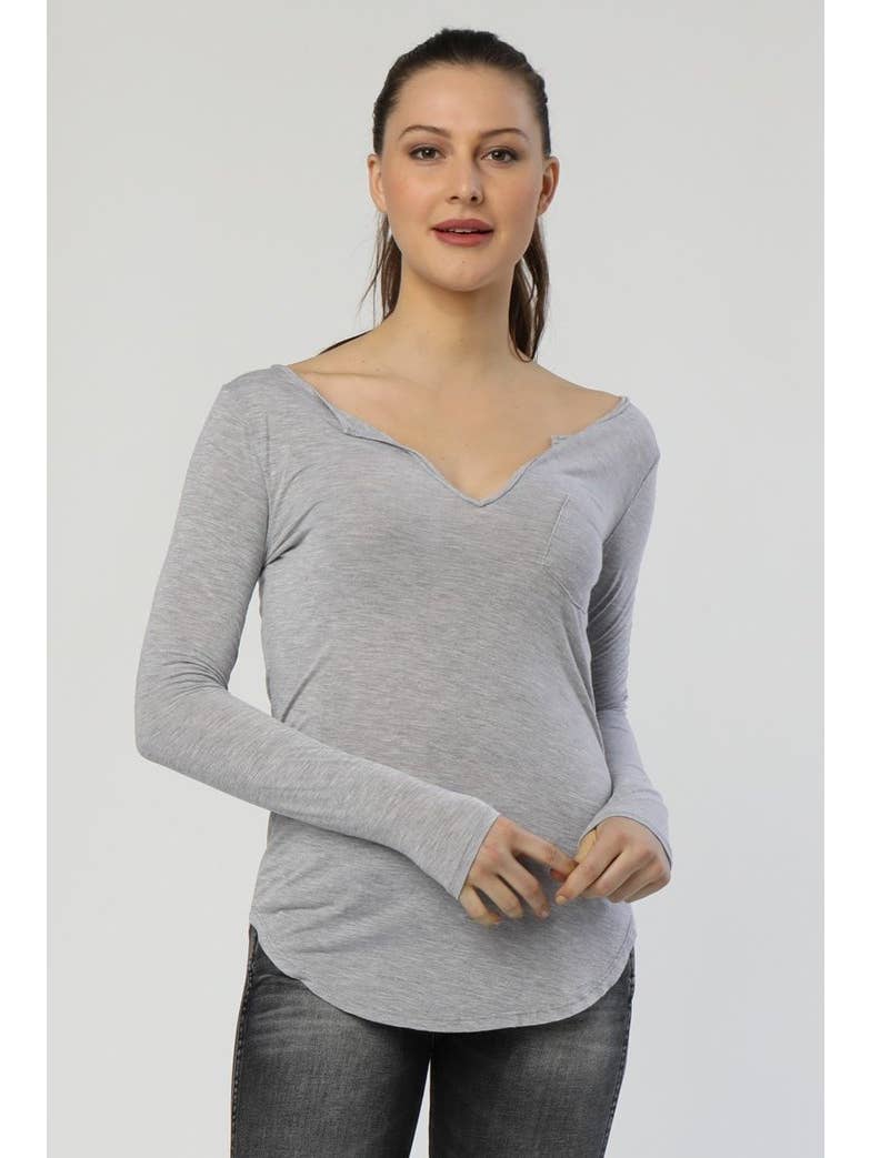 LA Made Open Henley in Heather Grey