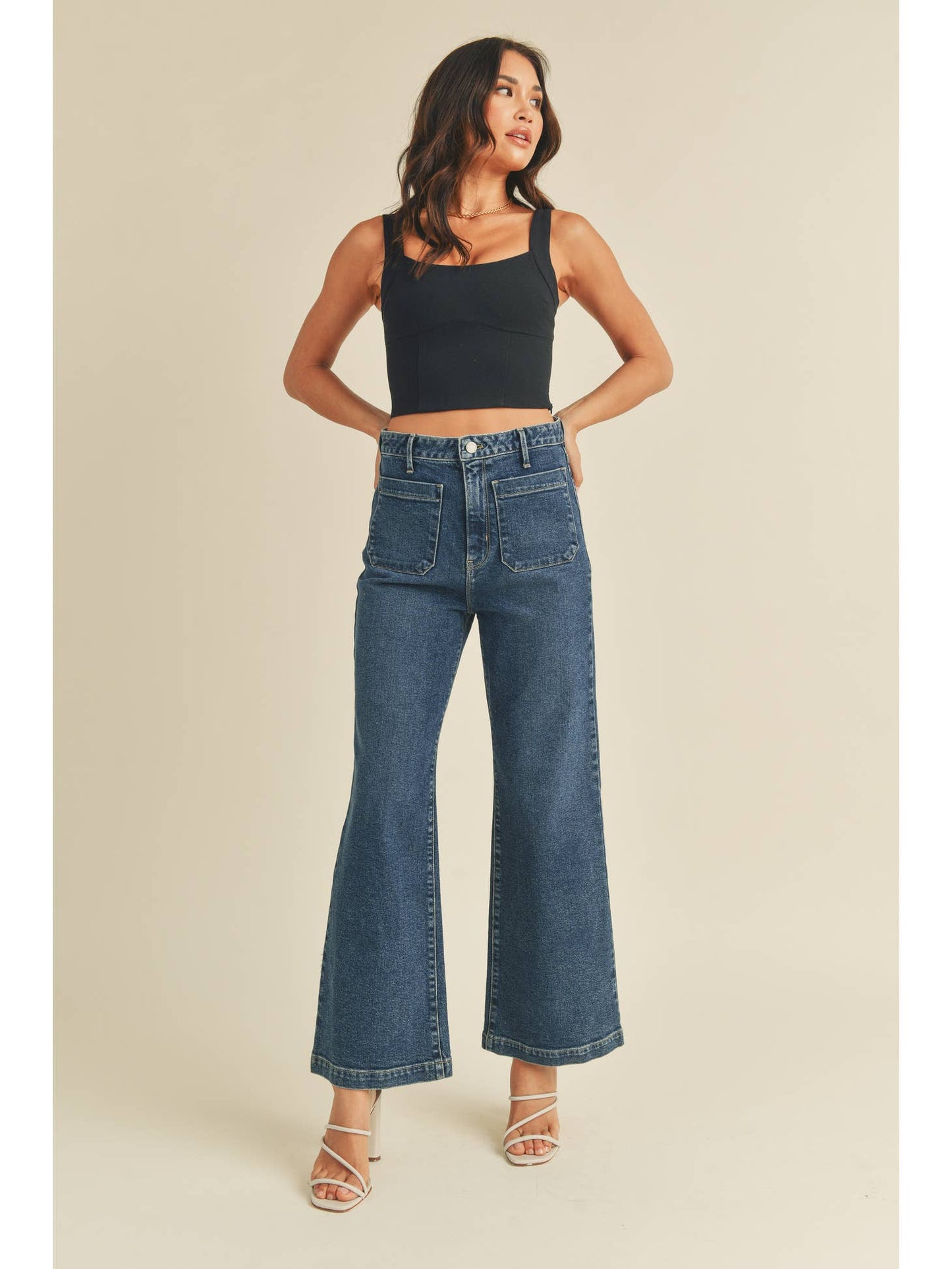 Just Black Denim Patch Pocket Wide Leg Jean