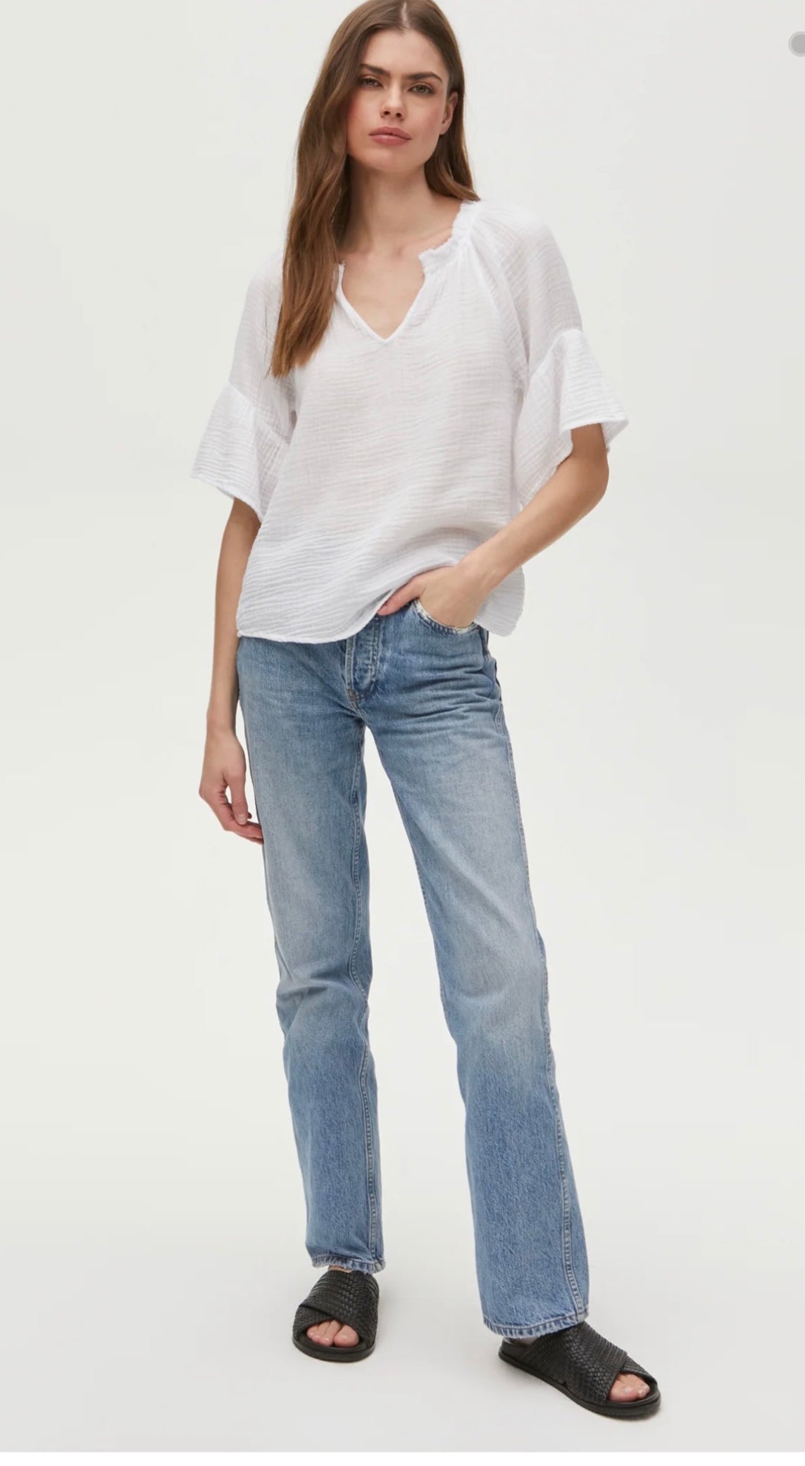 Michael Stars Savannah Flutter Sleeve Top in White