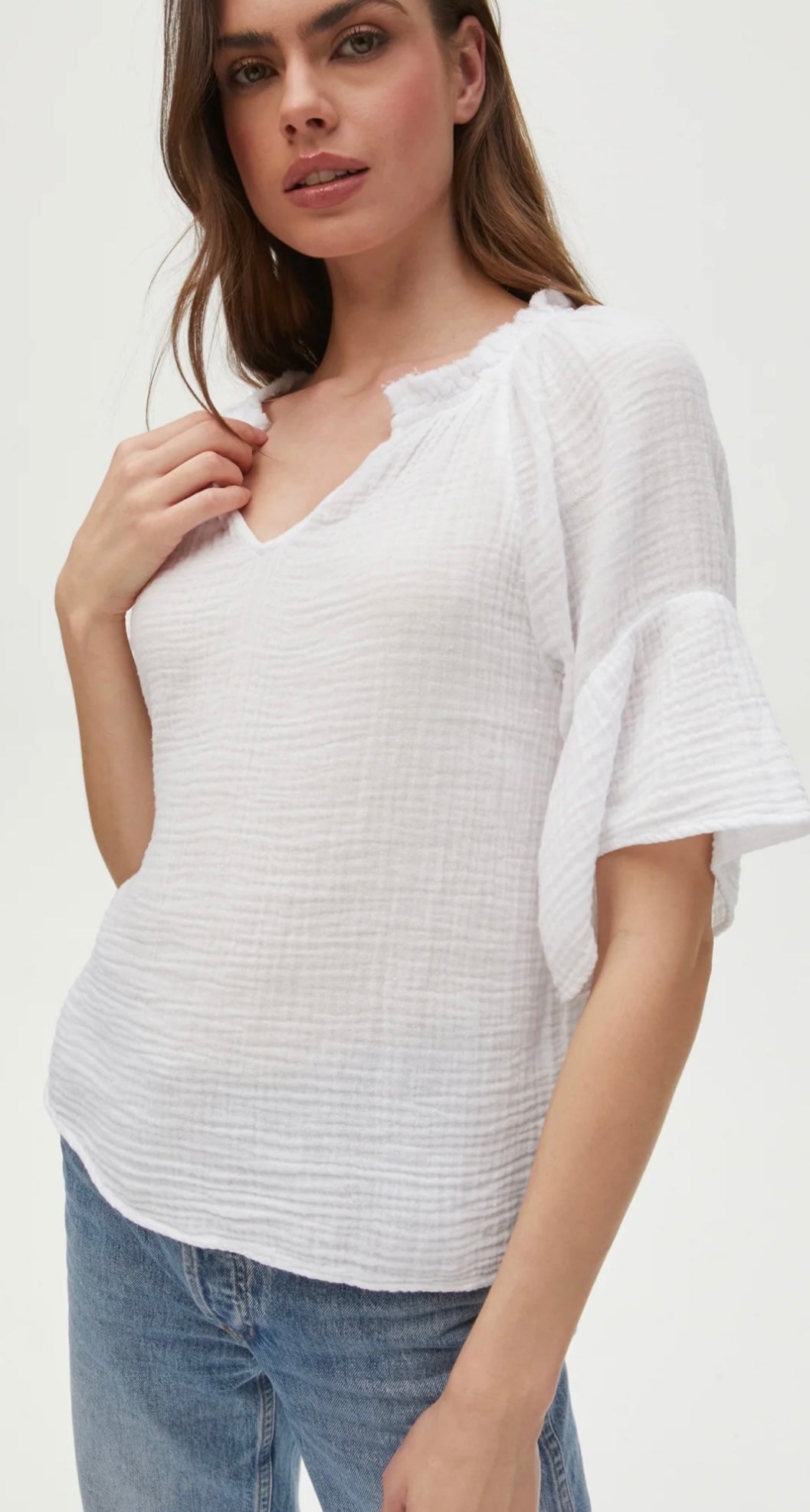 Michael Stars Savannah Flutter Sleeve Top in White