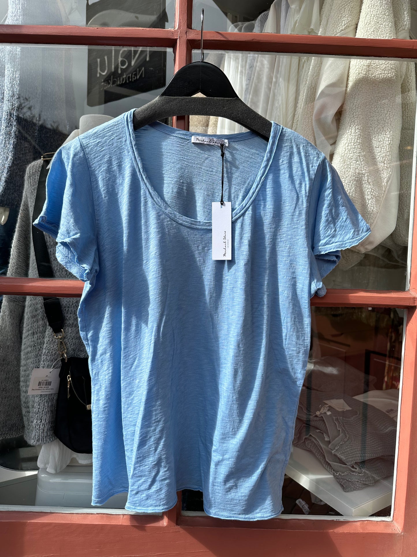 Michael Stars Jana Scoop Neck Flutter Sleeve Top Cornflower