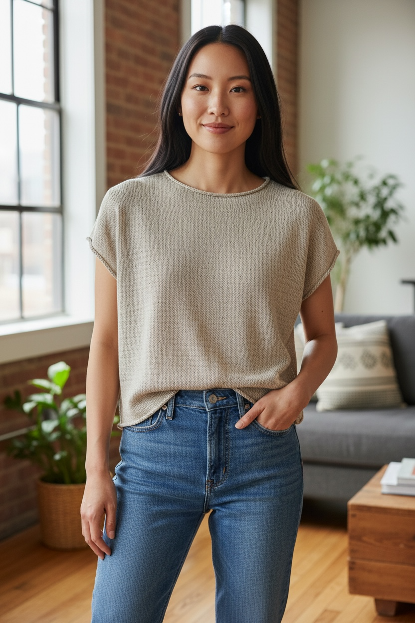 Milou Short Sleeve Sweater Top in Stone