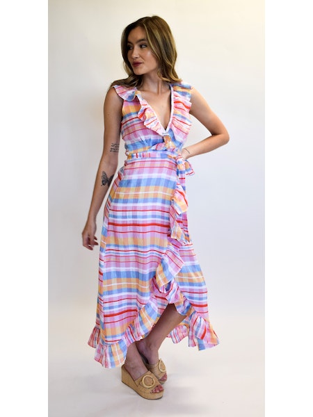 Never A Wallflower Long Wrap Dress in Spanish Plaid Nalu Nantucket Never A Wallflower Long Wrap Dress in Spanish Plaid Nalu Nantucket