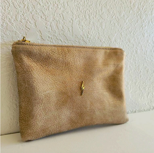 Royal Hippie Italian Leather Pouch with Lightening Bolt in Gold