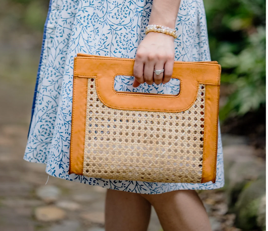 All in the Details Ludres Rattan & Leather trim Envelope bag