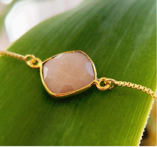 Gold Oval Faceted Peach Moonstone Bracelet