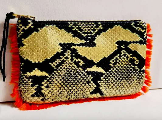 Gold Snake Print Fringe Mini Pouch