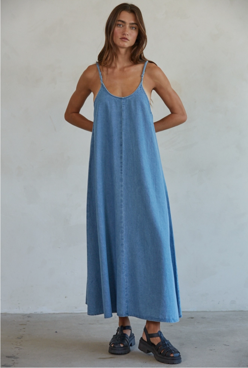 Denim Scoop Neck Maxi Dress
