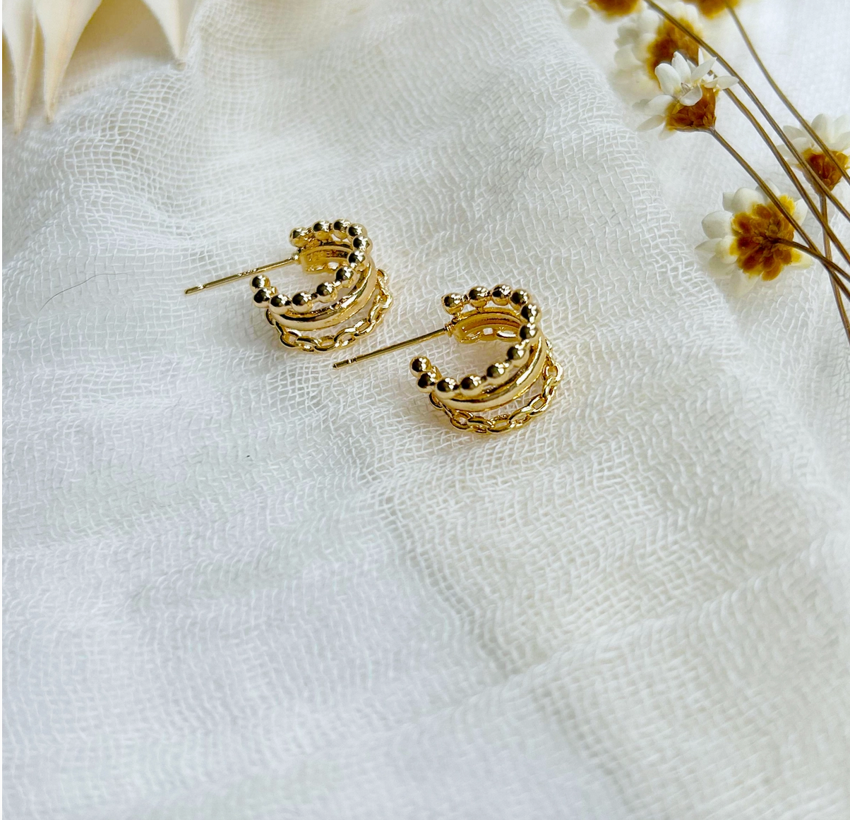 Triple Huggie Hoops