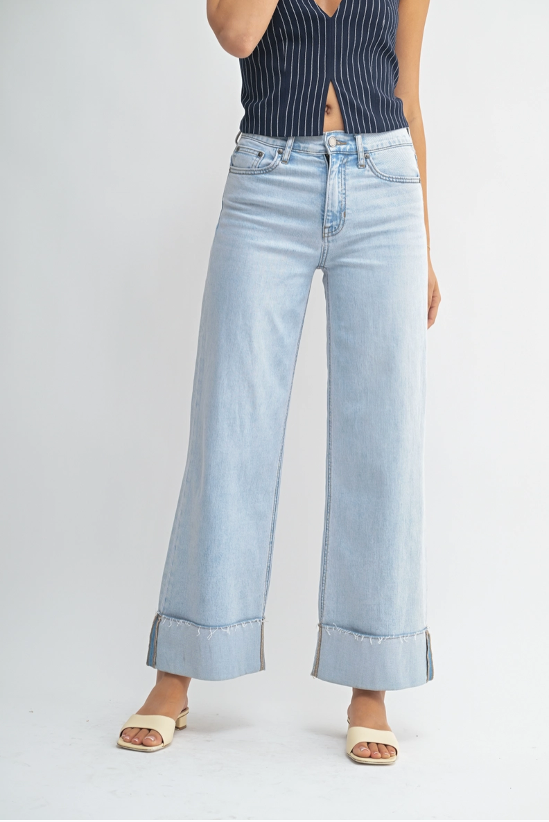 Cuffed Ankle Wide Leg Jean