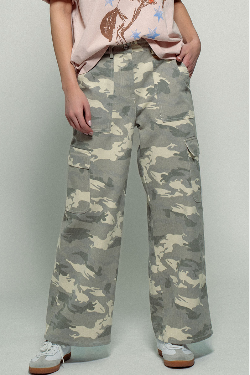 Desert Camo Wide Leg Cargo Pants