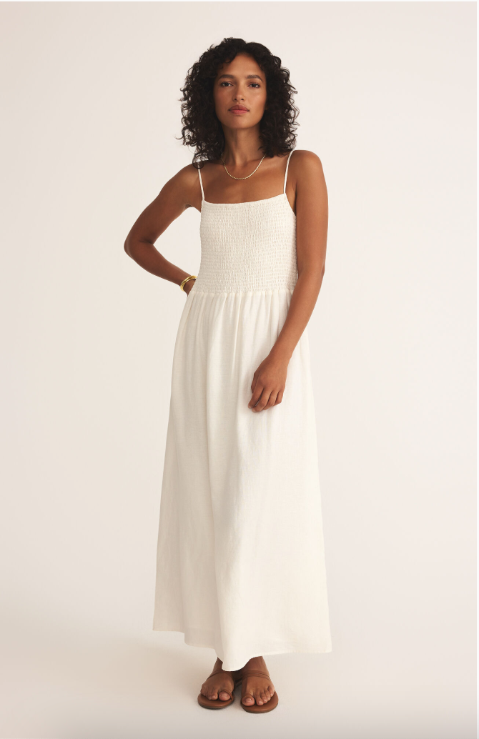 Bayside Linen Maxi Dress in White