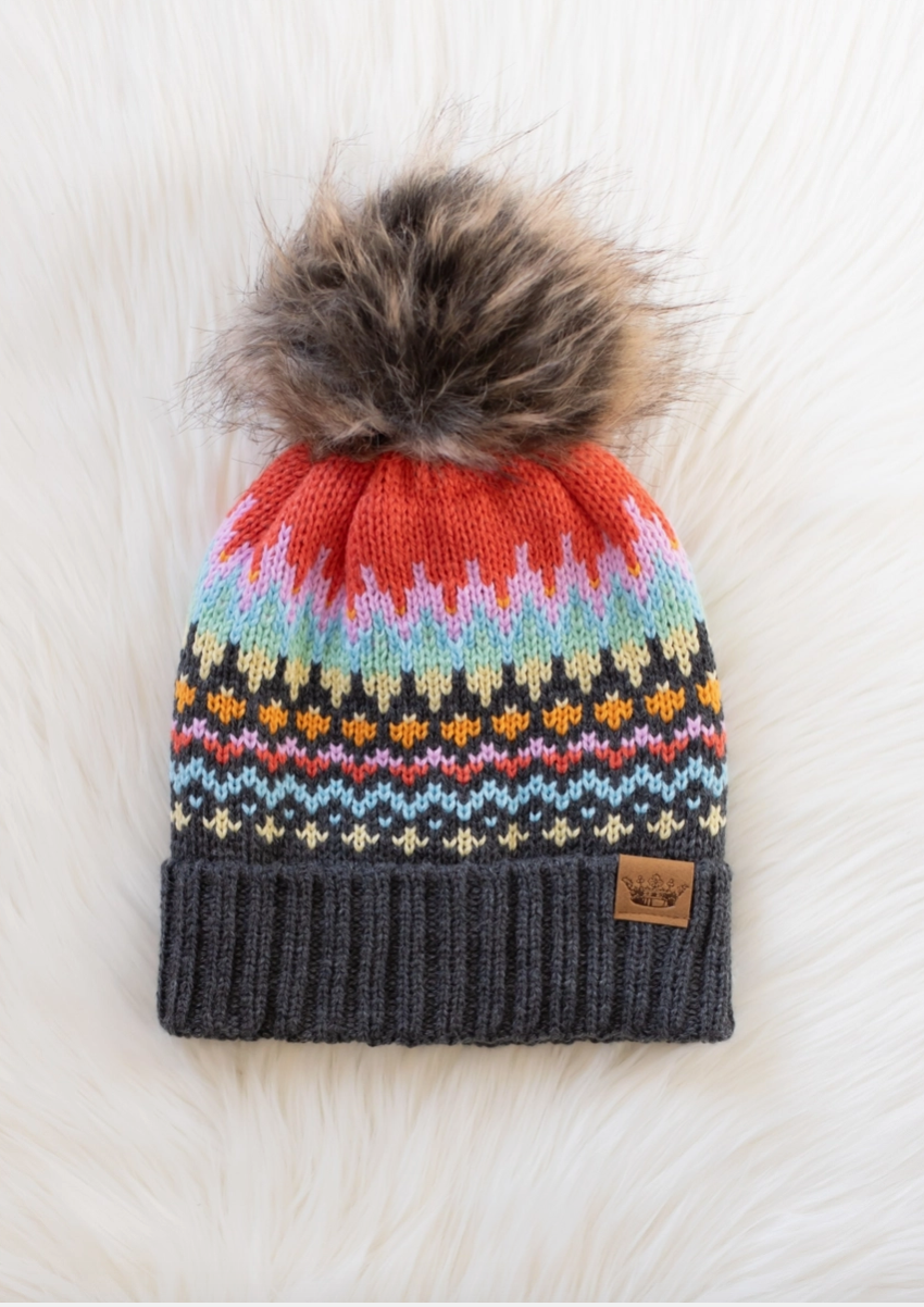 Grey multi color pattern hat