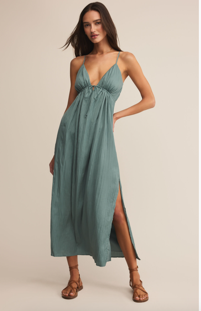 Manon Satin Maxi Dress in Sea Pine