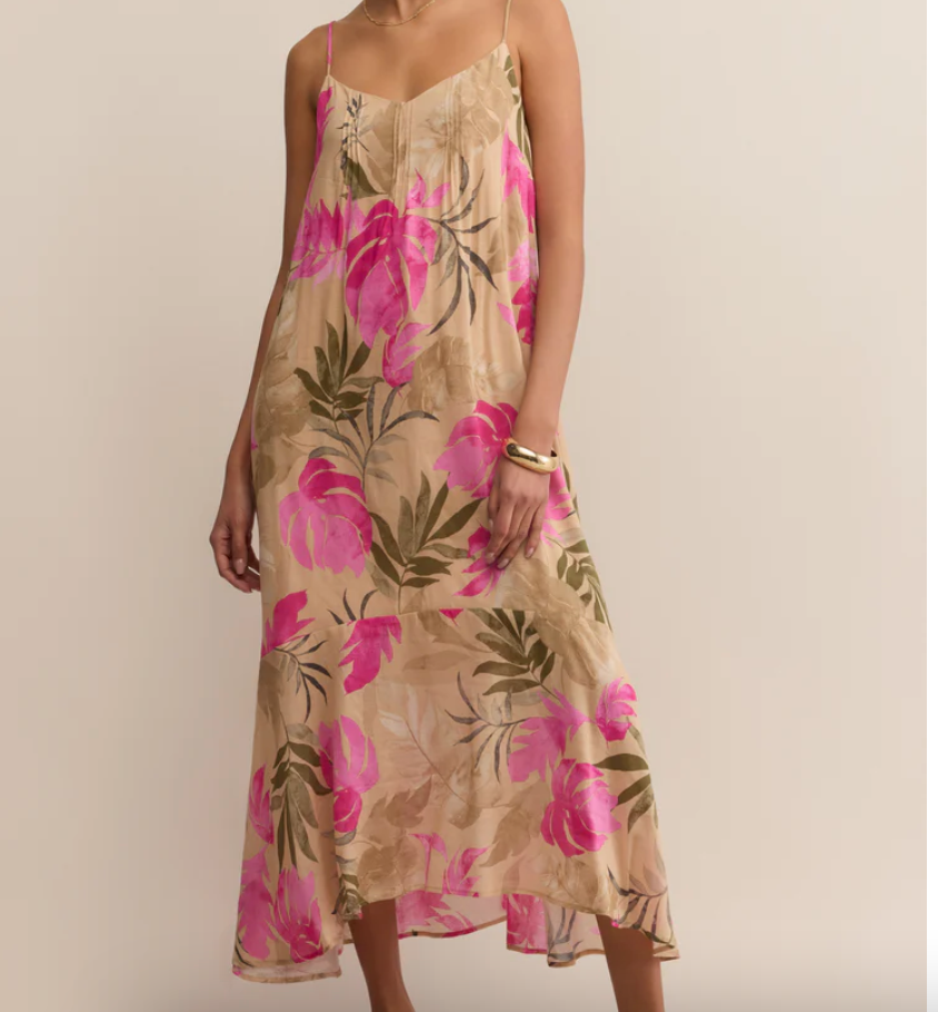 Benson Ula Tropical Midi Dress in Desert Tan