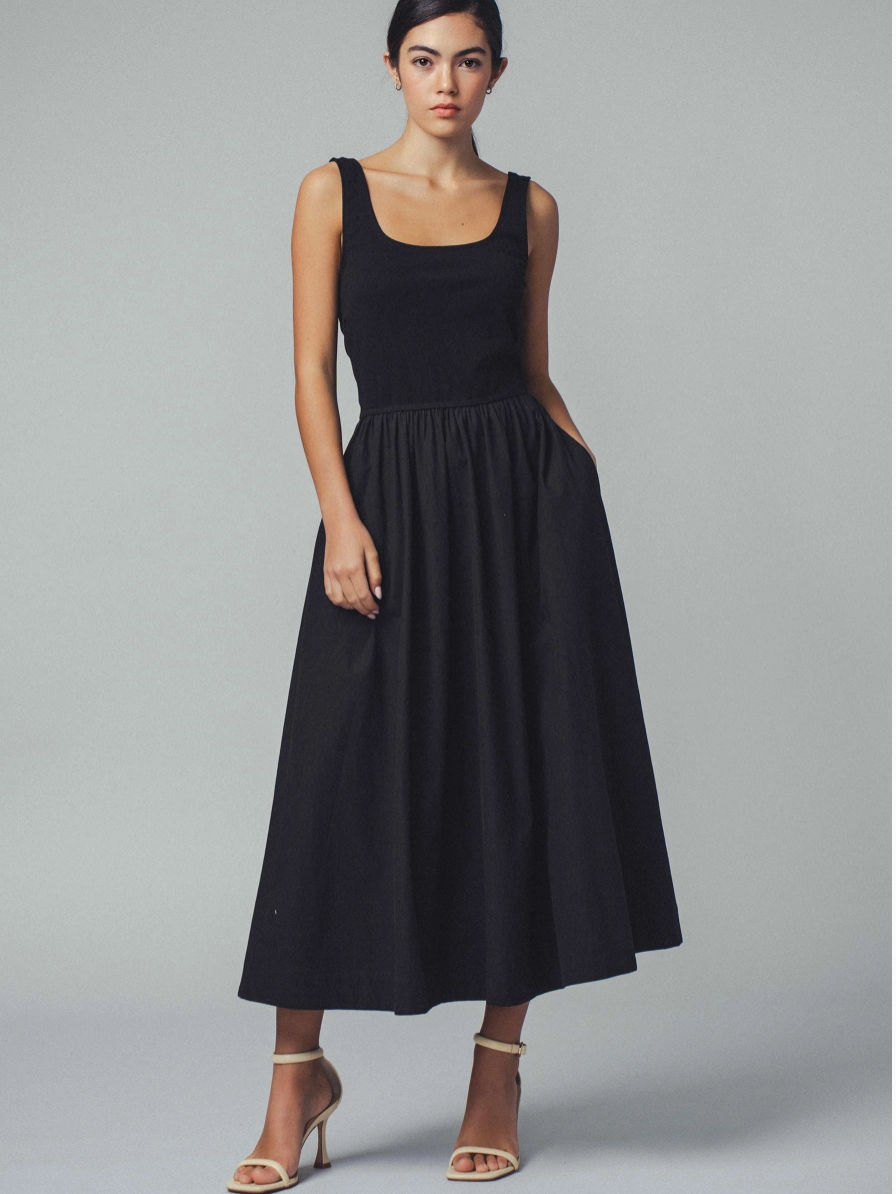 Elegant Square Neck Dress in Black