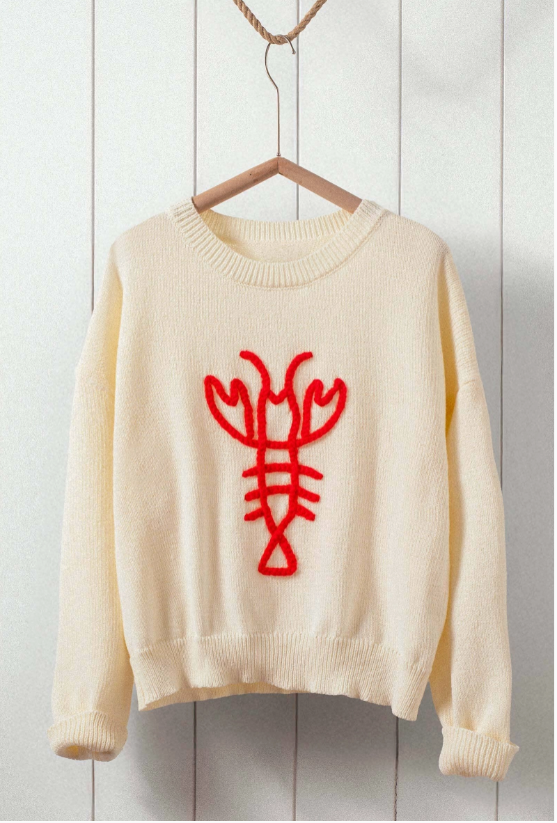 Lobster Crew Neck Sweater in Ivory