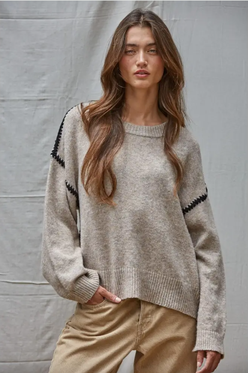 Knit Sweater Stitch Detail Crew Neck (PREORDER)