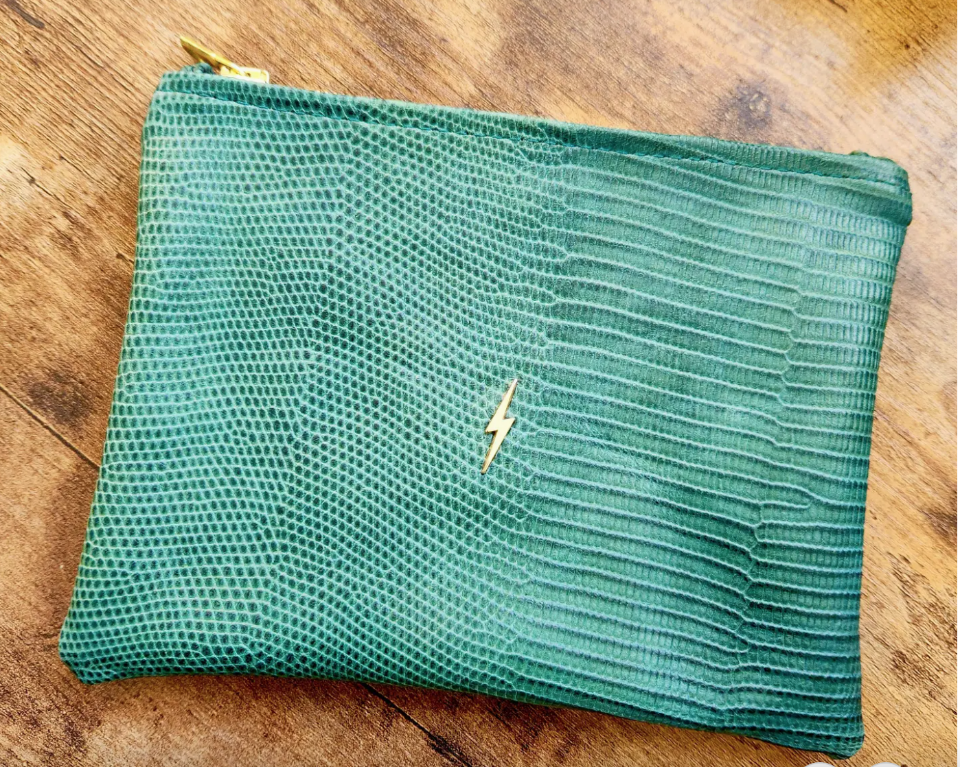 Emerald Lizard Print Pouch