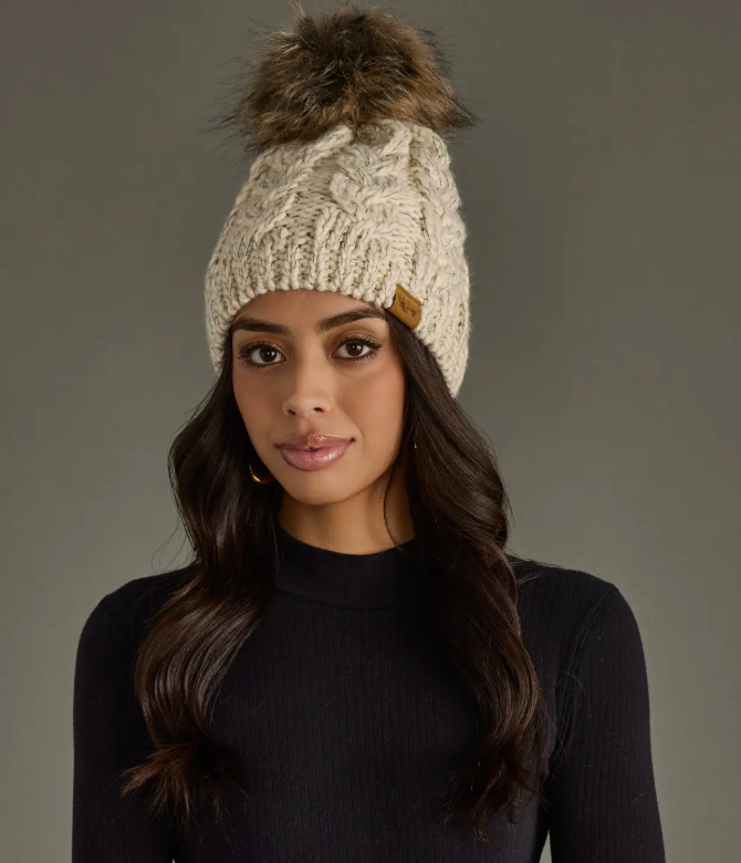 Beige Cable Knit Hat