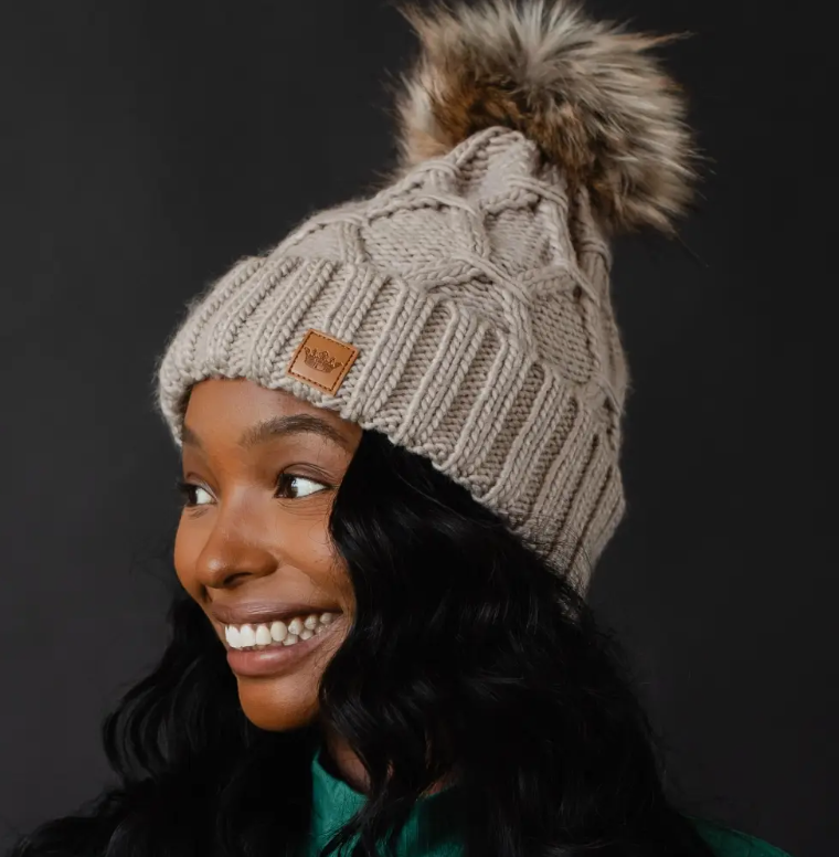 Taupe Diamond Cable Knit Hat