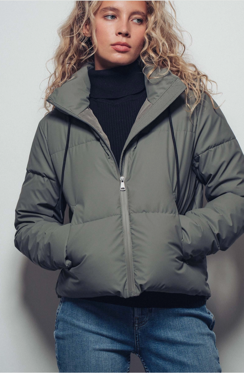 Cozy Drawstring Hooded Puffer Jacket in Olive