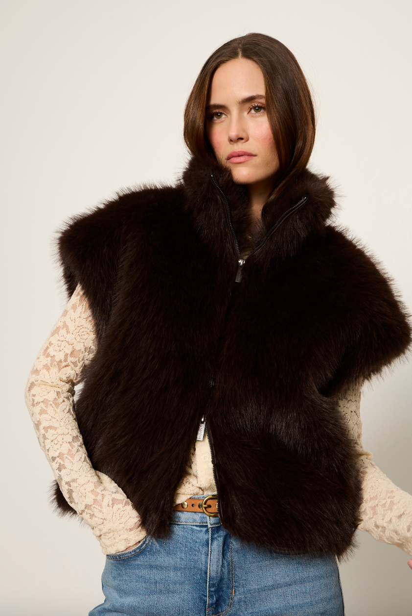 Silky Fur Vest in Espresso