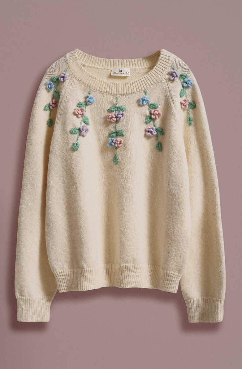 Hand Embroidered 3D Floral Knit Sweater
