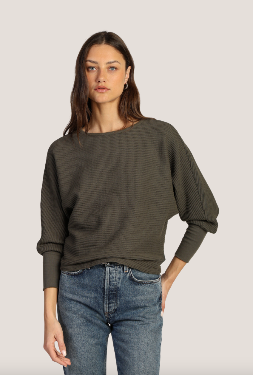 Andie Waffle Top in Olive or Beige