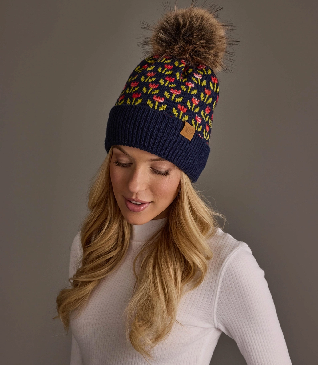 Navy Blue Tulip Pom Hat