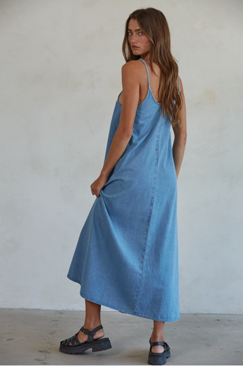 Denim Scoop Neck Maxi Dress