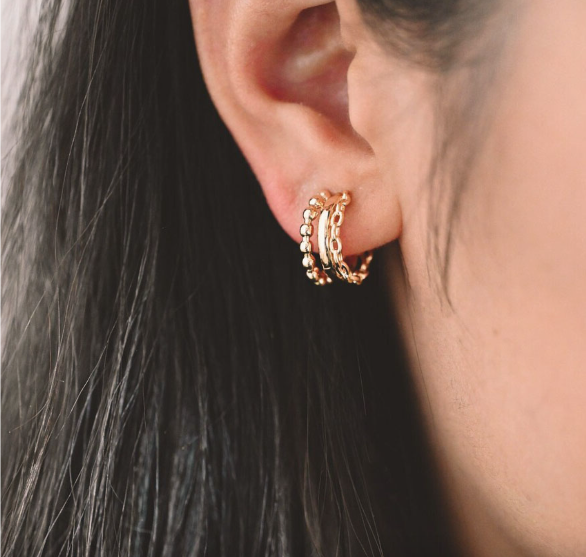 Triple Huggie Hoops