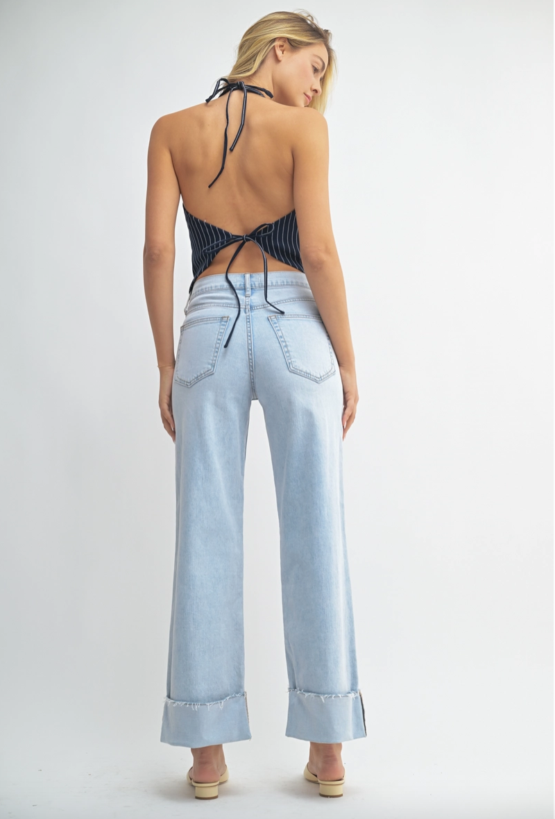 Cuffed Ankle Wide Leg Jean