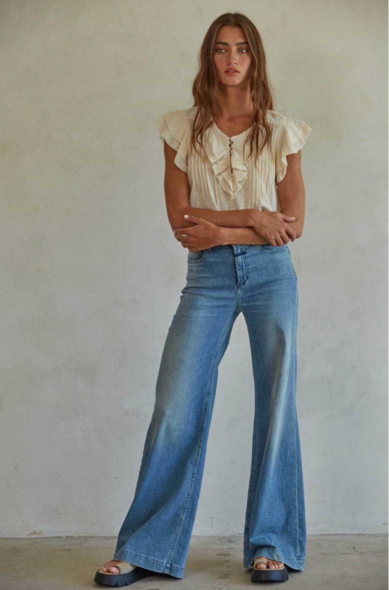 Woven Linen Button Top
