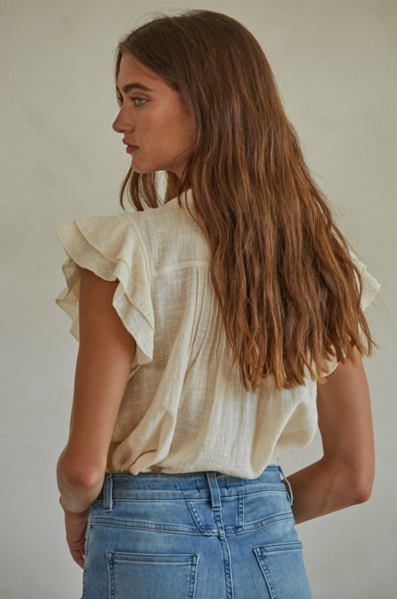 Woven Linen Button Top