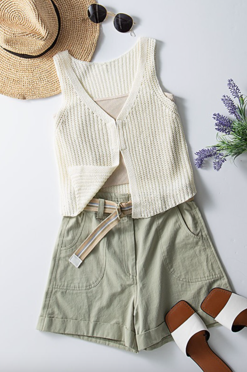 Crochet Boho Knit V Neck Crop Top