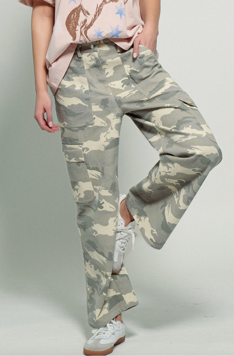 Desert Camo Wide Leg Cargo Pants
