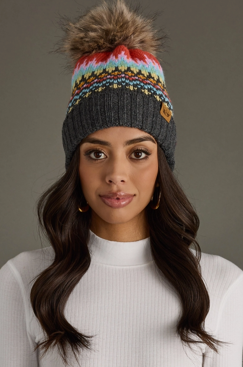 Grey multi color pattern hat