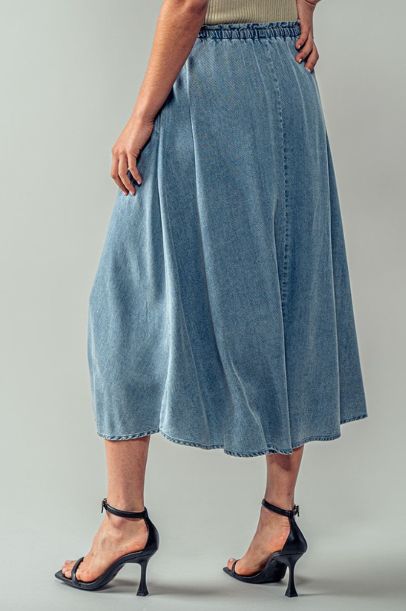 Asymetrical Drawstring Denim Skirt