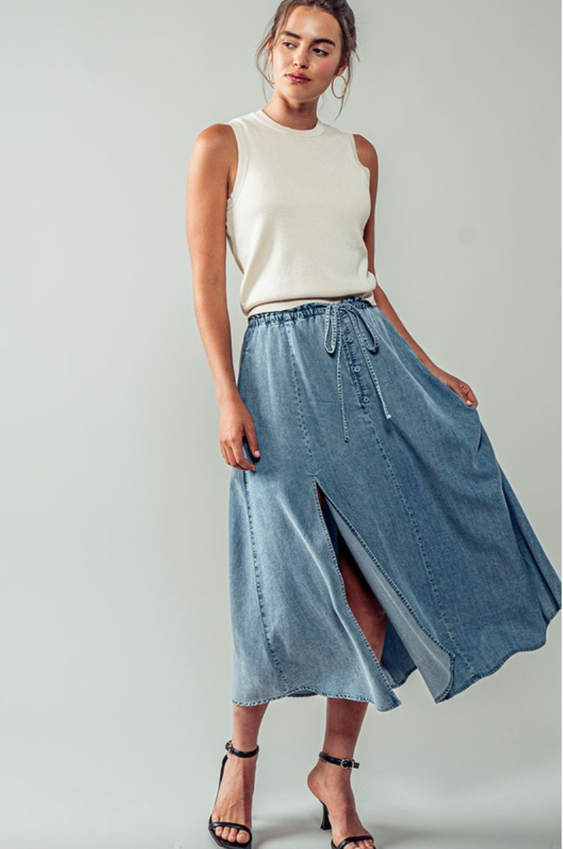 Asymetrical Drawstring Denim Skirt