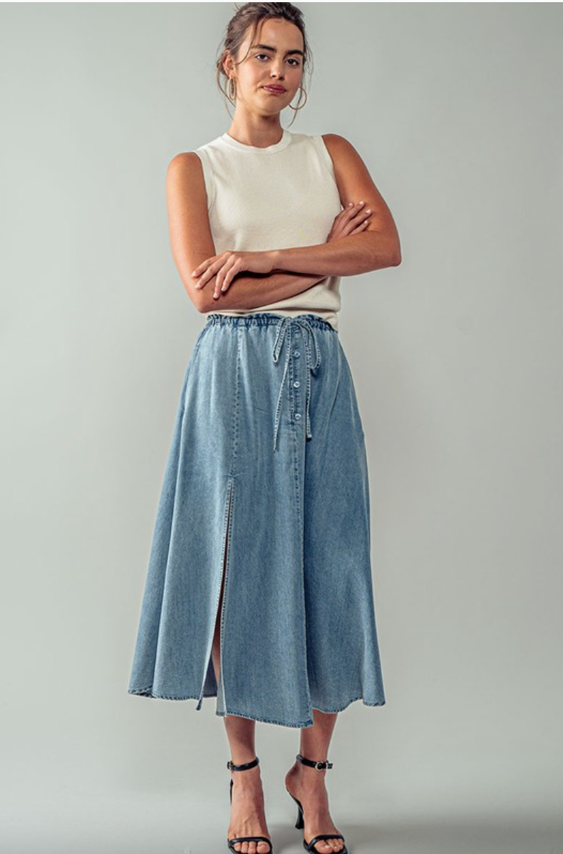 Asymetrical Drawstring Denim Skirt