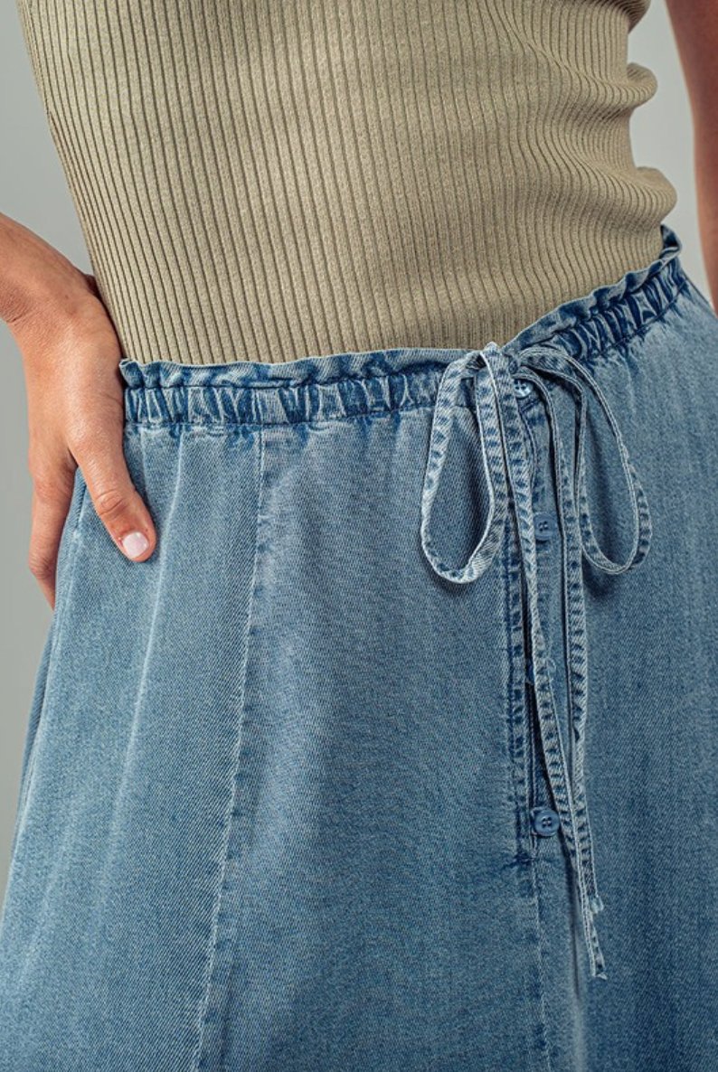 Asymetrical Drawstring Denim Skirt