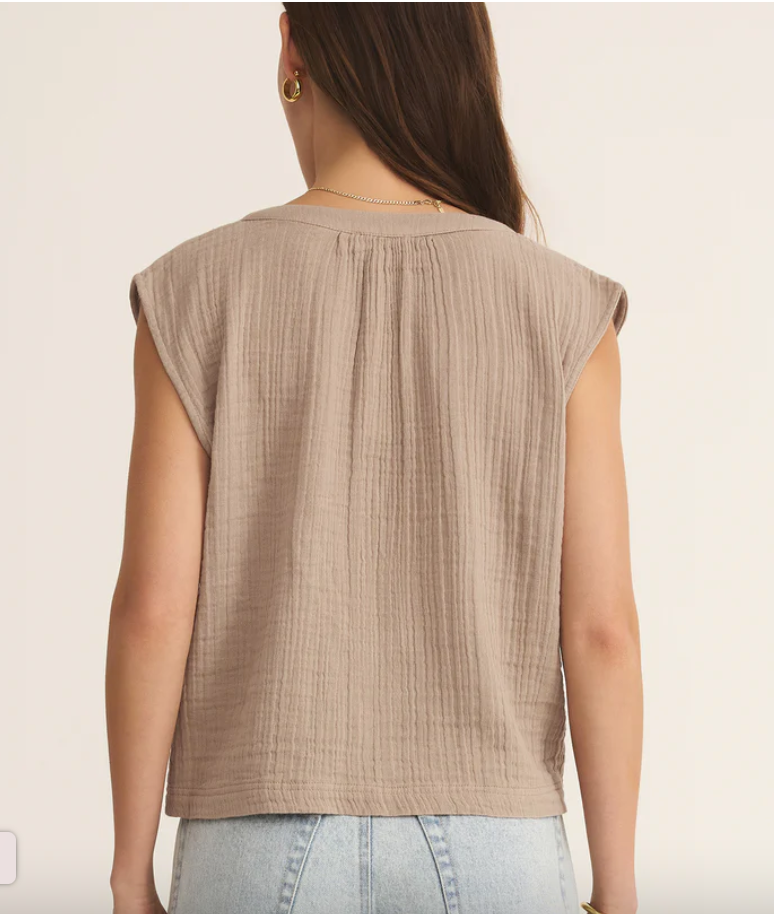 Cliffside V Neck Airy Top in Iced Coffee