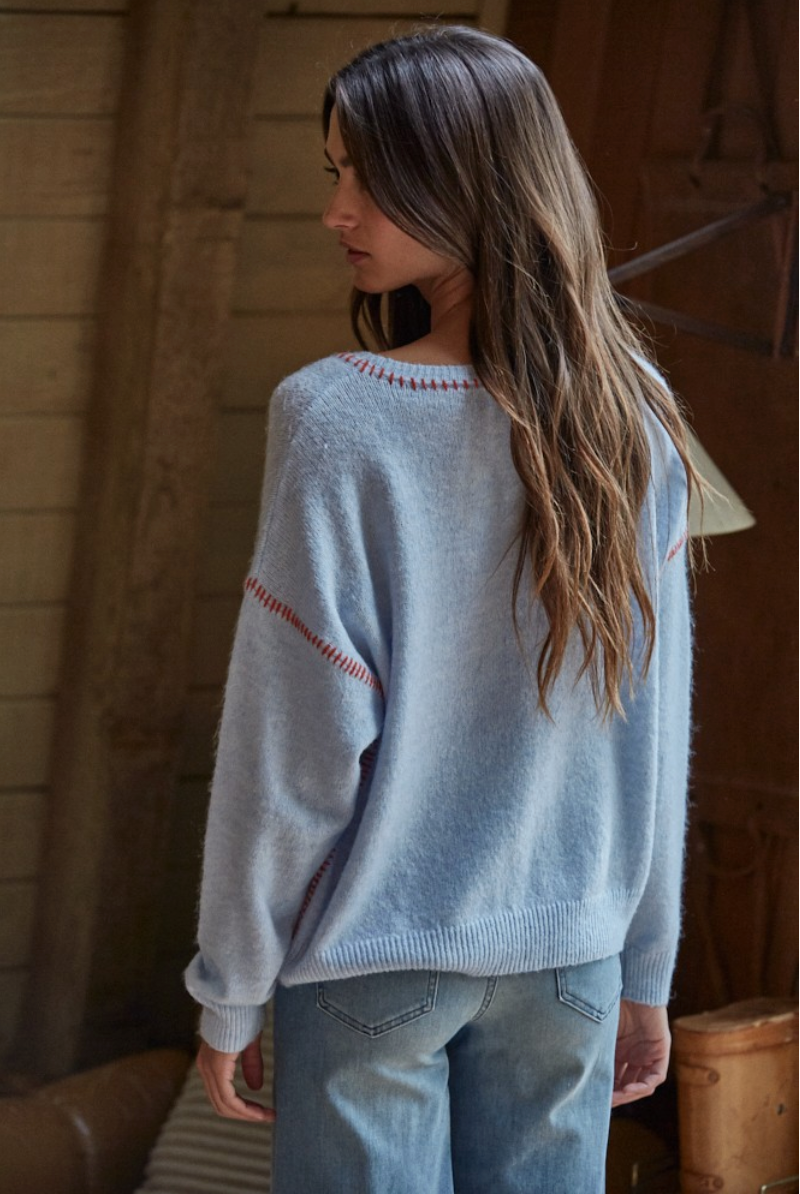 Contrast Stitch Sweater in Sky Blue