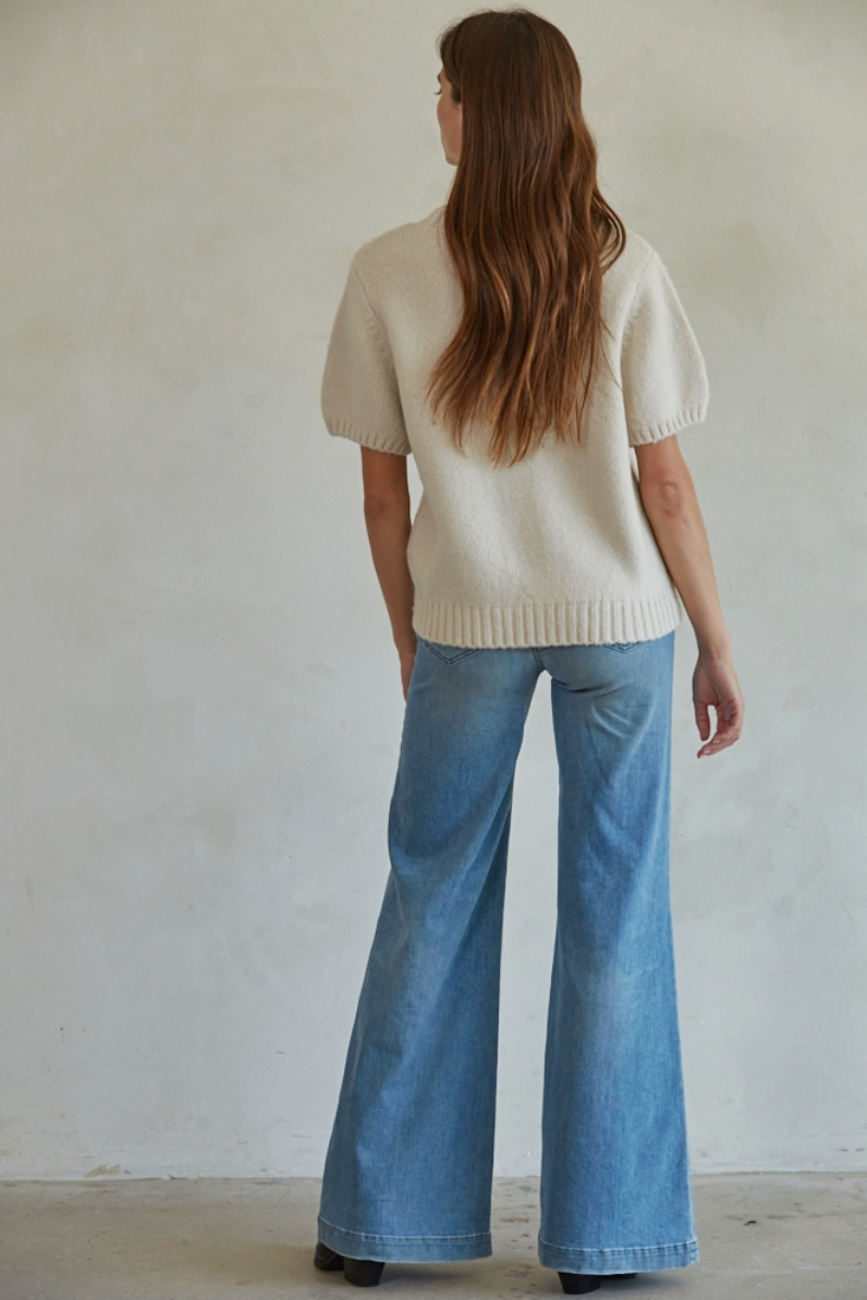 Short Sleeve Sweater with Cable Detail (3 colors)