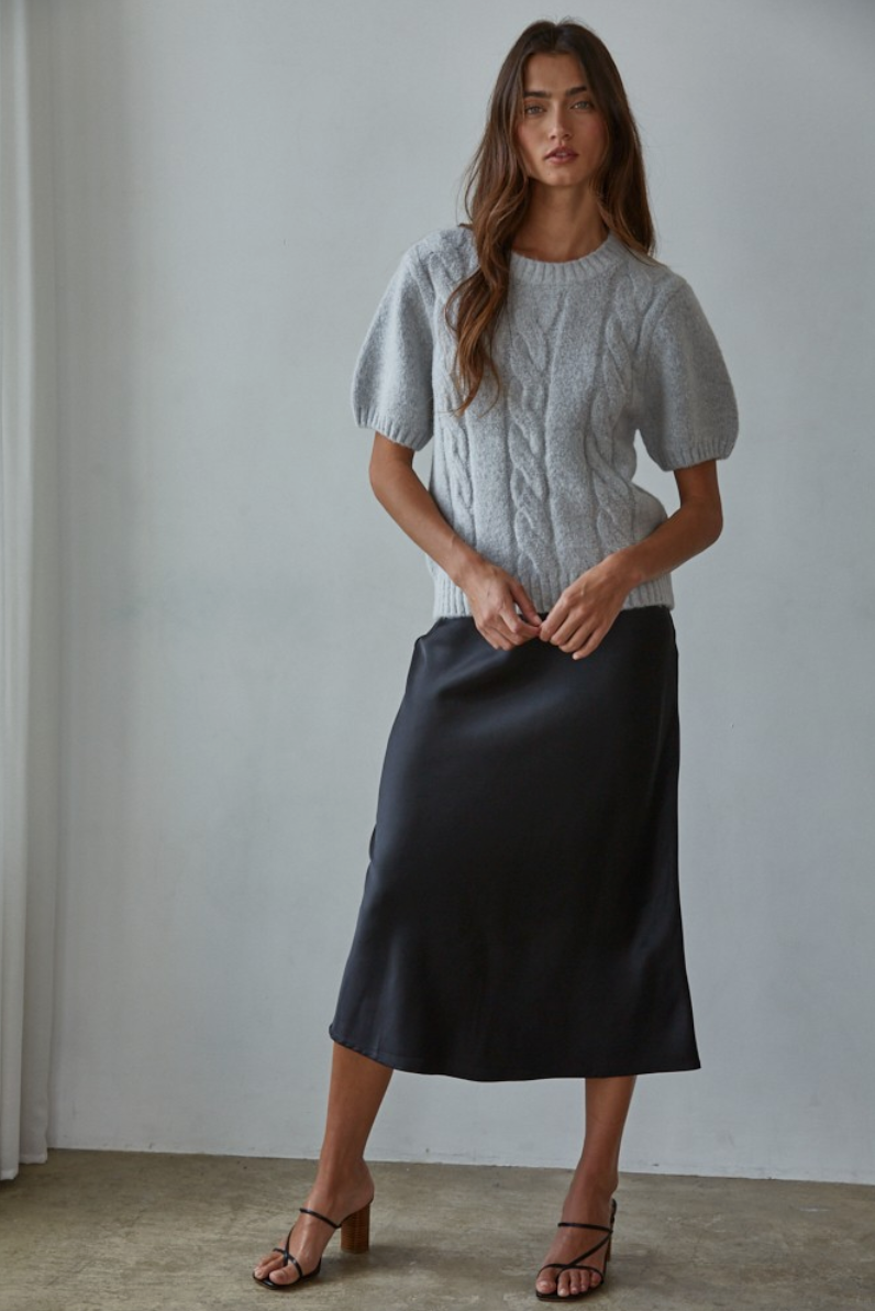 Short Sleeve Sweater with Cable Detail (3 colors)